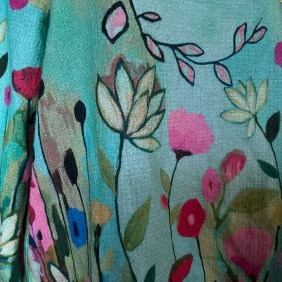 Sharon Young Whimsical Light Green Floral 3/4 sleeve Casual Blouse M - Picture 4 of 8